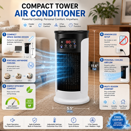 Compact Portable Air Conditioner with Energy Efficiency & Dehumidifier Function for Year-Round Comfort 2