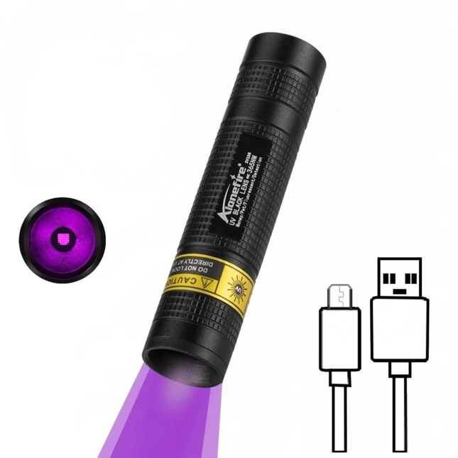 Compact UV Flashlight | 365nm Blacklight with USB Rechargeable Battery | Ideal for Pet Stain Detection 0