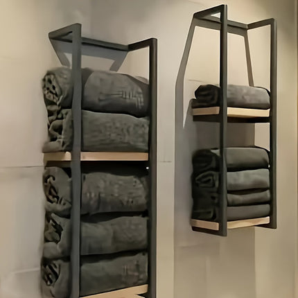 Contemporary Metal Towel Rack with Waterproof Shelf | Space-Saving Design for Organized Bathrooms 0