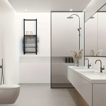 Contemporary Metal Towel Rack with Waterproof Shelf | Space-Saving Design for Organized Bathrooms 3