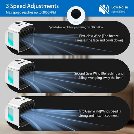 Cool Breeze | Portable Mini Air Conditioner Fan with 7 LED Colors | Humidified Air for Comfort 4