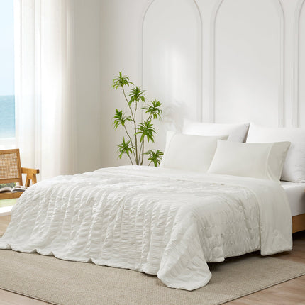 Cooling Comforter | Lightweight Seersucker Design with Vertical Stripes | Breathable Fabric for Hot Sleepers 0