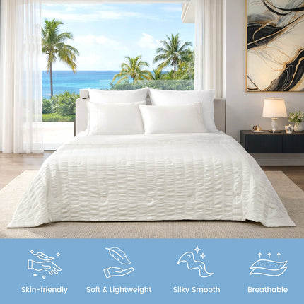 Cooling Comforter | Lightweight Seersucker Design with Vertical Stripes | Breathable Fabric for Hot Sleepers 2