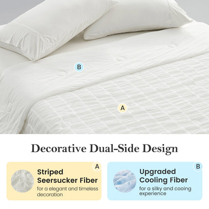 Cooling Comforter | Lightweight Seersucker Design with Vertical Stripes | Breathable Fabric for Hot Sleepers 5