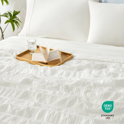 Cooling Comforter | Lightweight Seersucker Design with Vertical Stripes | Breathable Fabric for Hot Sleepers 7