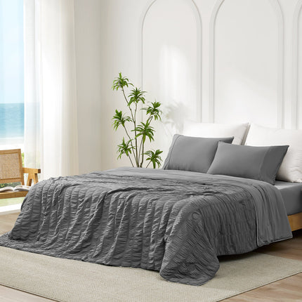 Cooling Comforter | Lightweight Seersucker Design with Vertical Stripes | Breathable Fabric for Hot Sleepers 9