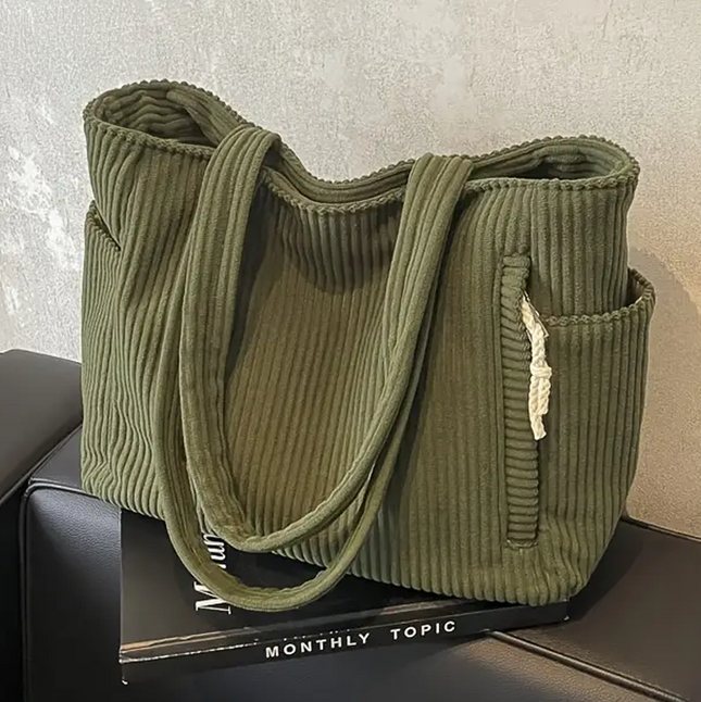 Corduroy Tote Bag with Ribbed Texture & Spacious Design | Versatile Accessory for Everyday Use 0