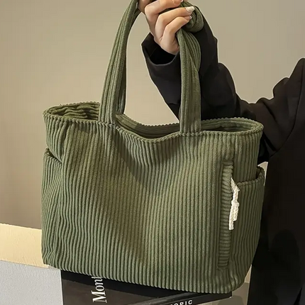 Corduroy Tote Bag with Ribbed Texture & Spacious Design | Versatile Accessory for Everyday Use 1