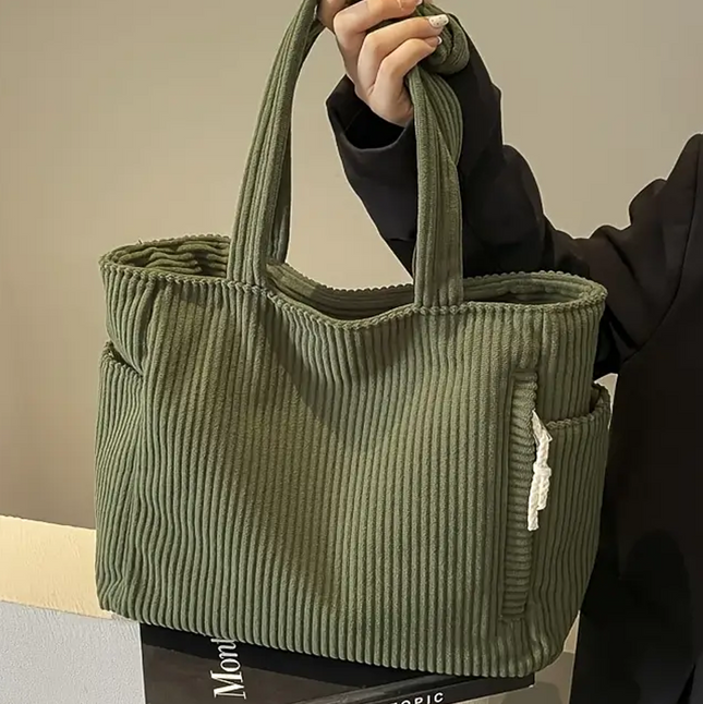 Corduroy Tote Bag with Ribbed Texture & Spacious Design | Versatile Accessory for Everyday Use 1