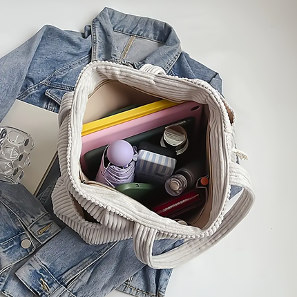 Corduroy Tote Bag with Ribbed Texture & Spacious Design | Versatile Accessory for Everyday Use 2