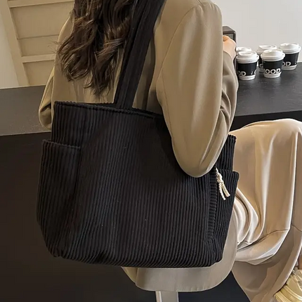 Corduroy Tote Bag with Ribbed Texture & Spacious Design | Versatile Accessory for Everyday Use 3