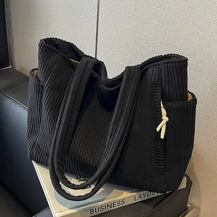 Corduroy Tote Bag with Ribbed Texture & Spacious Design | Versatile Accessory for Everyday Use 4