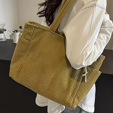 Corduroy Tote Bag with Ribbed Texture & Spacious Design | Versatile Accessory for Everyday Use 5