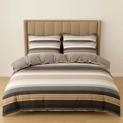 Duvet Cover Set with 2 Pillowcases, Modern Striped Bedding Set, Smooth Woven Quilt Cover in Neutral Tones