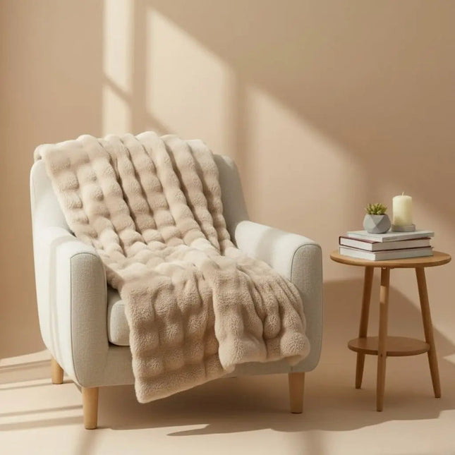 Luxury Throw Blanket, Rabbit Fur Blanket with Dehaired Angora, Plush Soft Blanket for Bed and Sofa, All Season Throw
