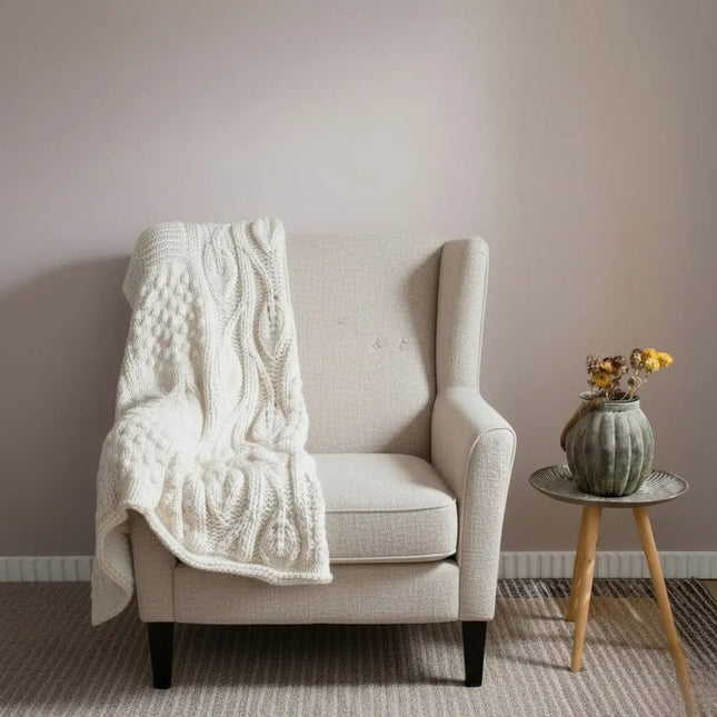 Wool Throw Blanket, Handwoven Icelandic Wool Blanket, Textured Bed Blanket for Sofa and Couch