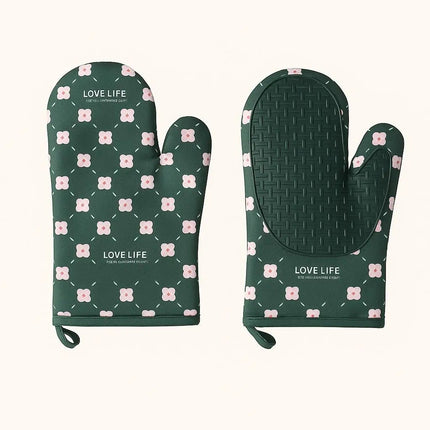 Oven Mitts Heat Resistant, Silicone Oven Gloves, Cotton Oven Mitts, Cooking Gloves for Baking and Grilling