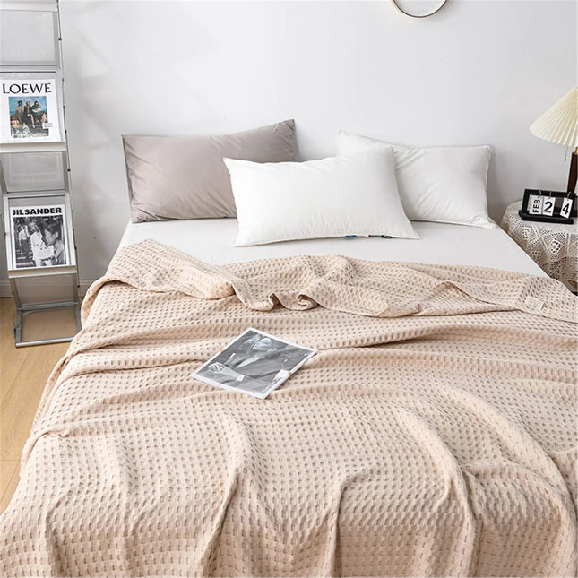 Cotton Waffle Weave Blanket | Lightweight Cooling Blanket for Summer Comfort 0