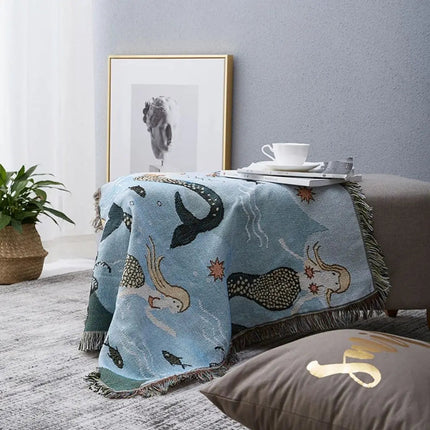 Woven Throw Blanket with Mermaid Design, Sofa Throw Blanket for Couch – image 6