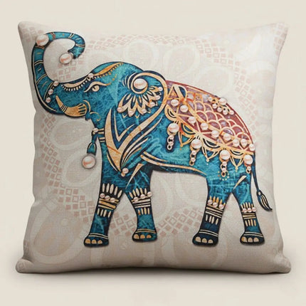 Linen Throw Pillow Covers with Elephant Pattern, Decorative Pillow Cover for Couch, Square Sofa Cushion Cover