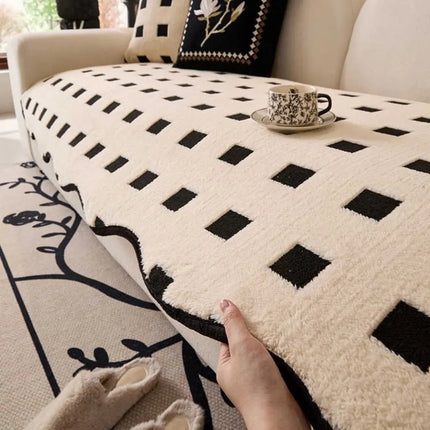 Checkered Non Slip Couch Cover, Dustproof Sofa Cushion Cover