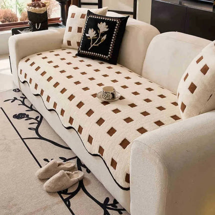Non Slip Couch Cover, Checkered Plush Sofa Cover for Living Room – image 4