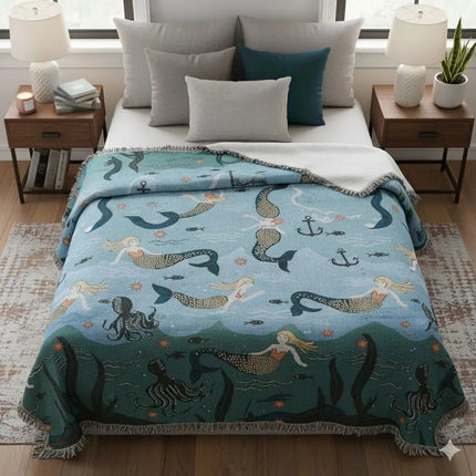 Woven Throw Blanket with Mermaid Design – image 5