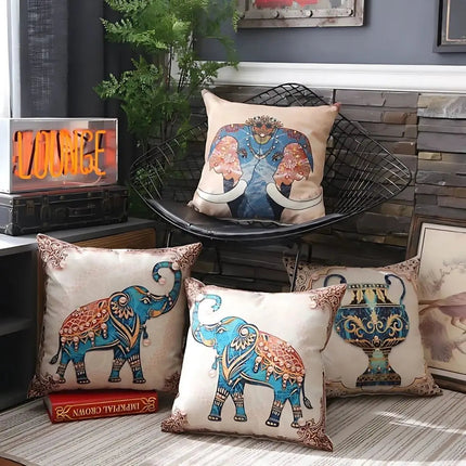 Linen Throw Pillow Covers with Elephant Pattern, Square Sofa Cushion Cover – image 5