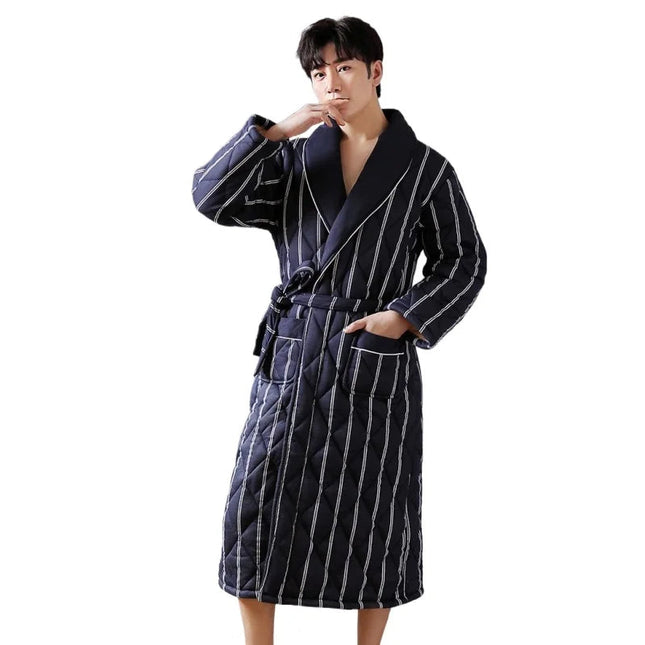 CozyLayer | Men's Bathrobe with 3 Thick Layers for Ultimate Warmth | Stylish Quilted Cotton Design 1
