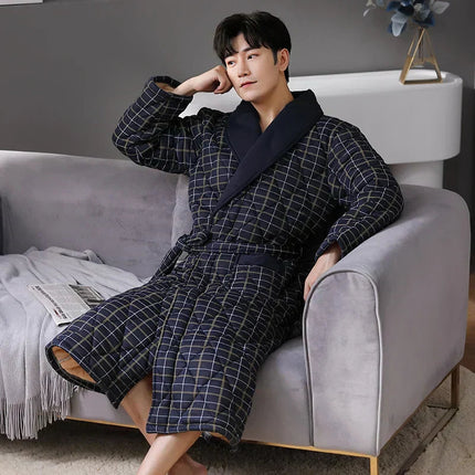 CozyLayer | Men's Bathrobe with 3 Thick Layers for Ultimate Warmth | Stylish Quilted Cotton Design 10