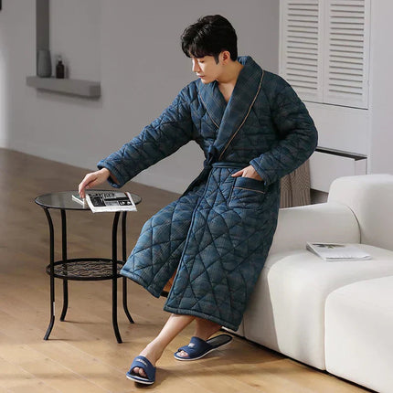 CozyLayer | Men's Bathrobe with 3 Thick Layers for Ultimate Warmth | Stylish Quilted Cotton Design 11