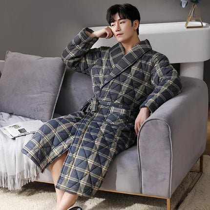 CozyLayer | Men's Bathrobe with 3 Thick Layers for Ultimate Warmth | Stylish Quilted Cotton Design 12