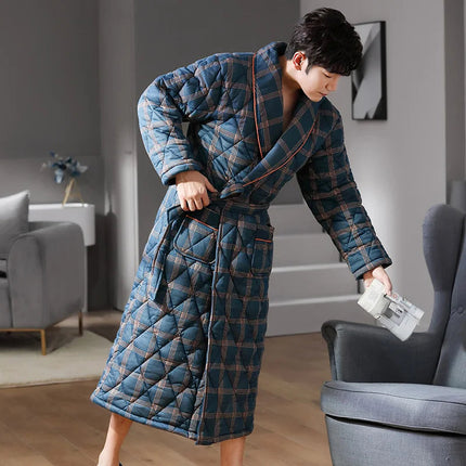 CozyLayer | Men's Bathrobe with 3 Thick Layers for Ultimate Warmth | Stylish Quilted Cotton Design 13