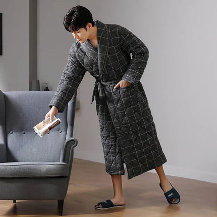 CozyLayer | Men's Bathrobe with 3 Thick Layers for Ultimate Warmth | Stylish Quilted Cotton Design 15