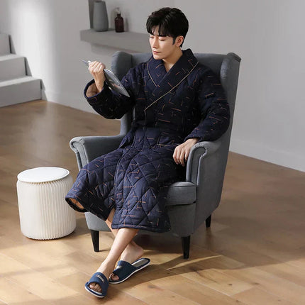 CozyLayer | Men's Bathrobe with 3 Thick Layers for Ultimate Warmth | Stylish Quilted Cotton Design 17