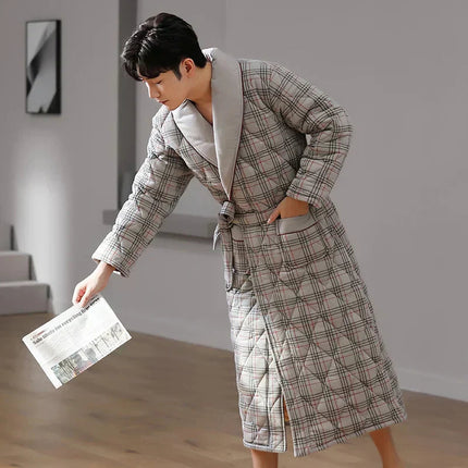 CozyLayer | Men's Bathrobe with 3 Thick Layers for Ultimate Warmth | Stylish Quilted Cotton Design 18