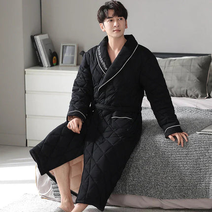 CozyLayer | Men's Bathrobe with 3 Thick Layers for Ultimate Warmth | Stylish Quilted Cotton Design 19