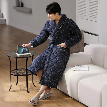 CozyLayer | Men's Bathrobe with 3 Thick Layers for Ultimate Warmth | Stylish Quilted Cotton Design 20