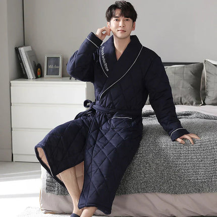 CozyLayer | Men's Bathrobe with 3 Thick Layers for Ultimate Warmth | Stylish Quilted Cotton Design 6