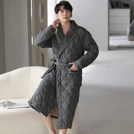 CozyLayer | Men's Bathrobe with 3 Thick Layers for Ultimate Warmth | Stylish Quilted Cotton Design 7