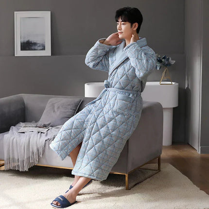 CozyLayer | Men's Bathrobe with 3 Thick Layers for Ultimate Warmth | Stylish Quilted Cotton Design 8