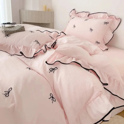 Cozy Bow | Duvet Cover Set with Ruffle Embroidery Design | Soft Microfiber for Stylish Bedding 1