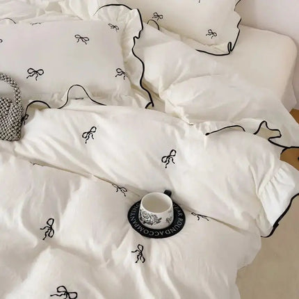 Cozy Bow | Duvet Cover Set with Ruffle Embroidery Design | Soft Microfiber for Stylish Bedding 2