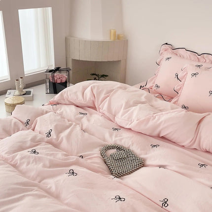 Cozy Bow | Duvet Cover Set with Ruffle Embroidery Design | Soft Microfiber for Stylish Bedding 5