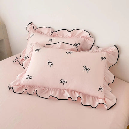 Cozy Bow | Duvet Cover Set with Ruffle Embroidery Design | Soft Microfiber for Stylish Bedding 7
