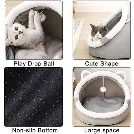 Cozy Cat Cave Bed with Removable Cushion & Play Ball | Safe Sanctuary for Cats 4