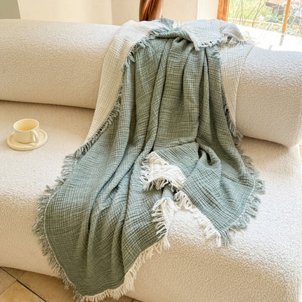 Cozy Collection | Soft Muslin Cotton Gauze Blanket with Fringed Edges | Lightweight & Breathable for Year-Round Comfort 9