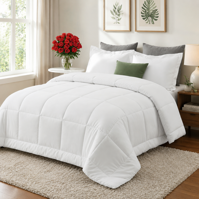 Cozy Comfort | All-Season Down Comforter with Ultra-Soft Fiberfill | Breathable Design for Year-Round Sleep 0