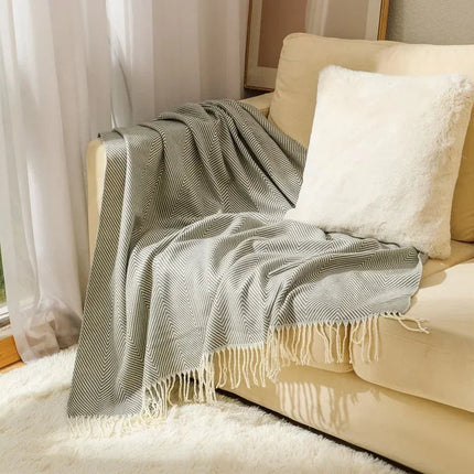 Cozy Home | Nordic Stripe Throw Blanket with Elegant Fringe Design | Soft Cotton for Year-Round Comfort 0
