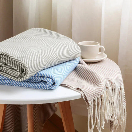 Cozy Home | Nordic Stripe Throw Blanket with Elegant Fringe Design | Soft Cotton for Year-Round Comfort 1
